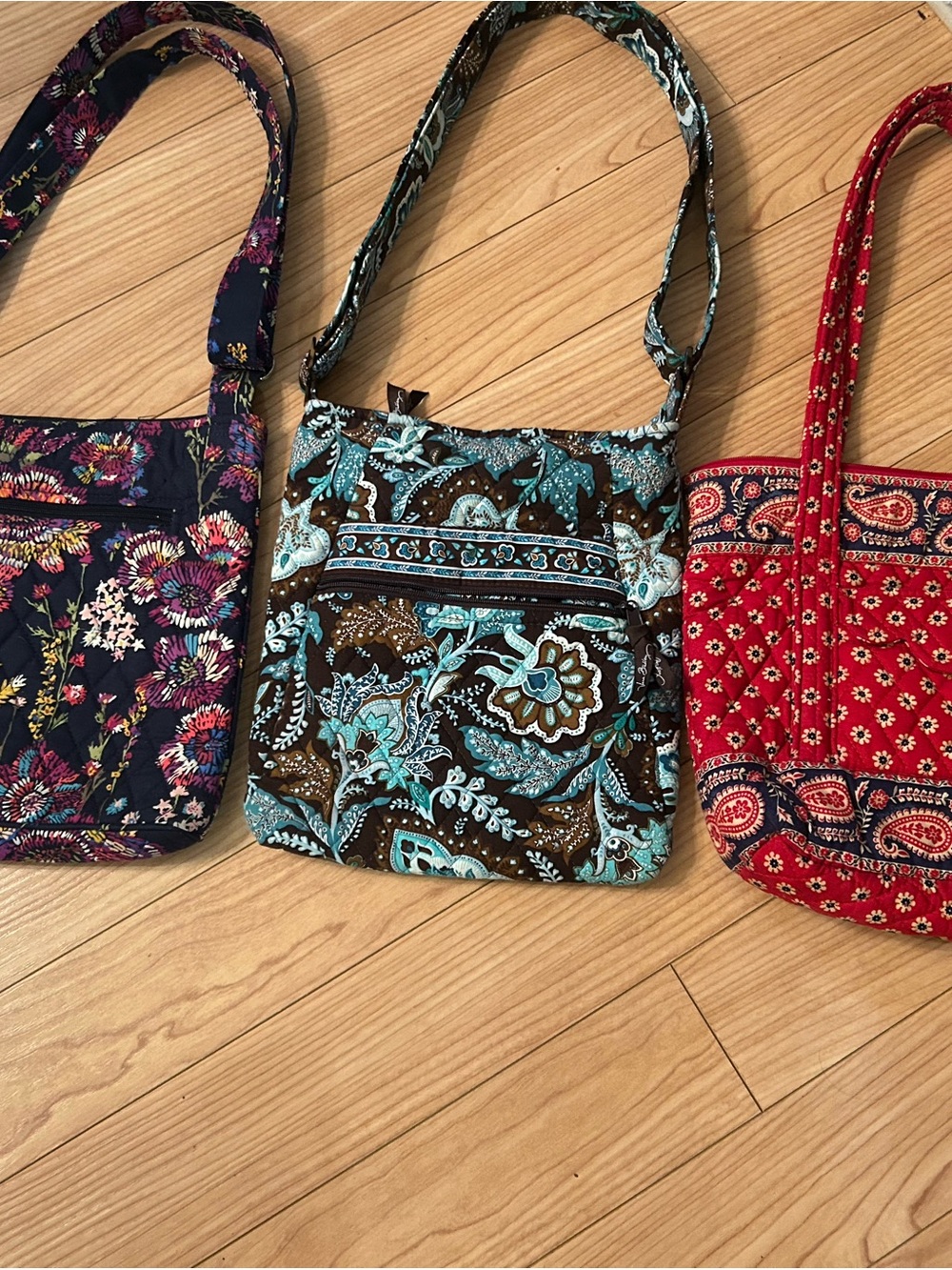 Vera Bradley Brown and Turquoise Floral Quilted Crossbody